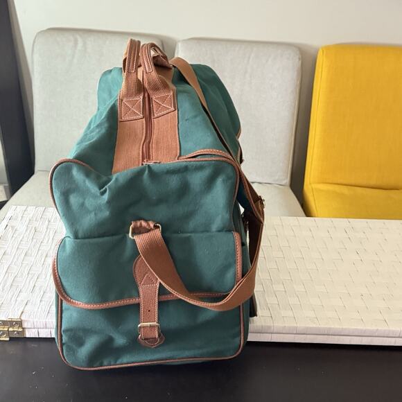 VTG Polo Ralph Lauren Duffle Weekender Travel Bag Large Green Brown Canvas Pony - Picture 3 of 9